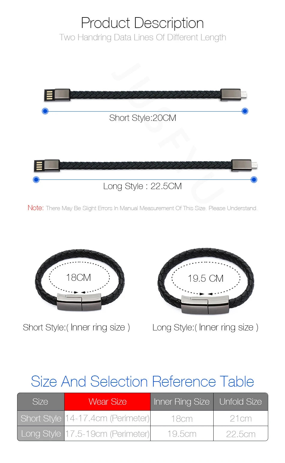 Leather USB charging Bracelet cable (Iphone Lighting and USB-C)