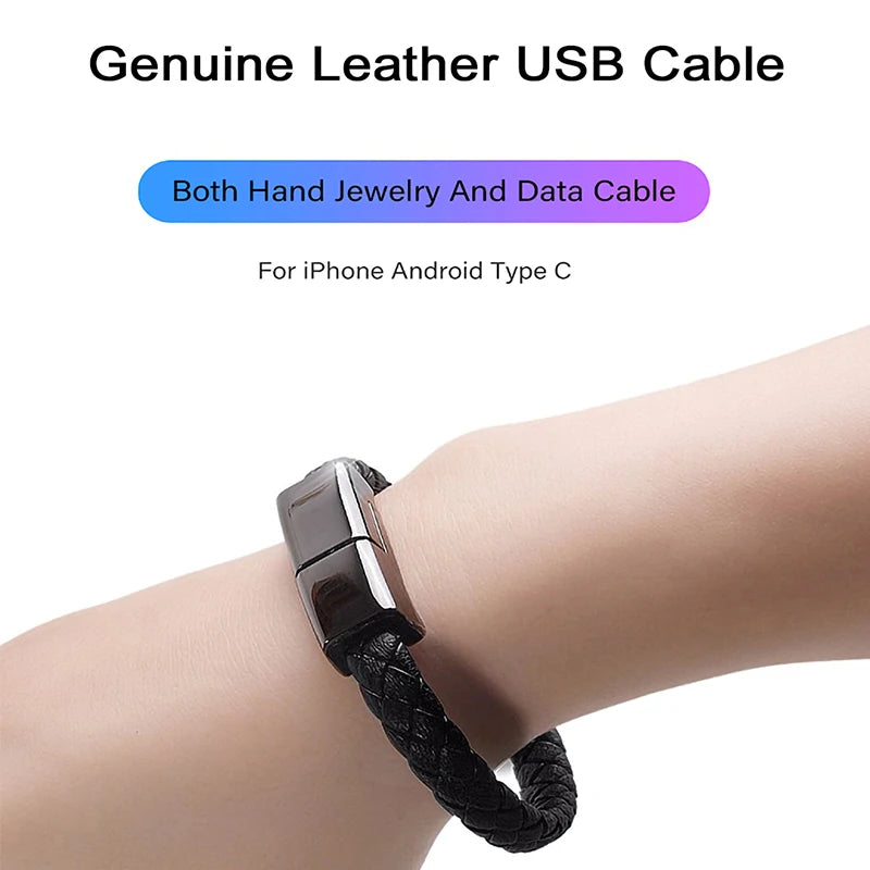 Colors Leather USB charging Bracelet cable (Iphone Lighting and USB-C)