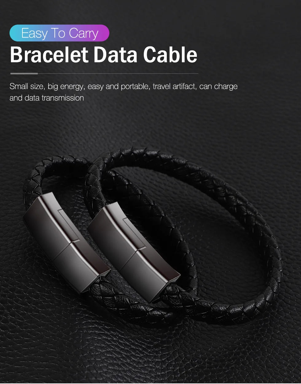 Colors Leather USB charging Bracelet cable (Iphone Lighting and USB-C)