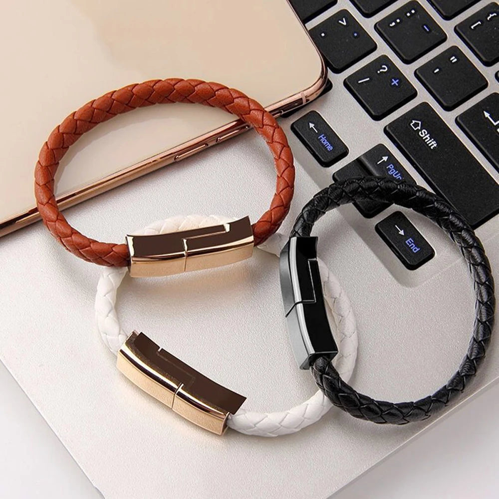 Colors Leather USB charging Bracelet cable (Iphone Lighting and USB-C)